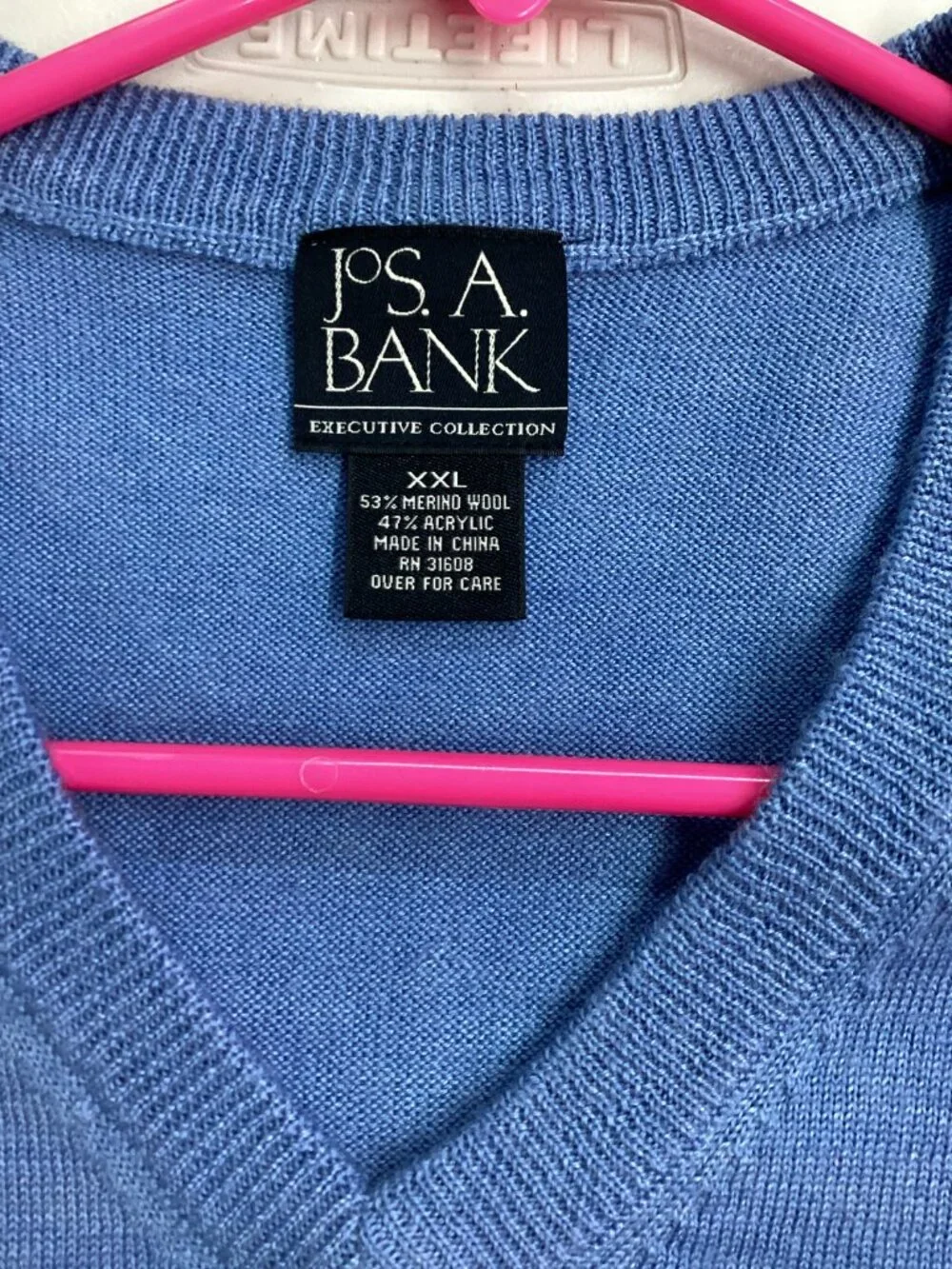 Jos A Bank Executive Coll. Men's XXL Blue Marino Wool Blend LS V-neck Sweater